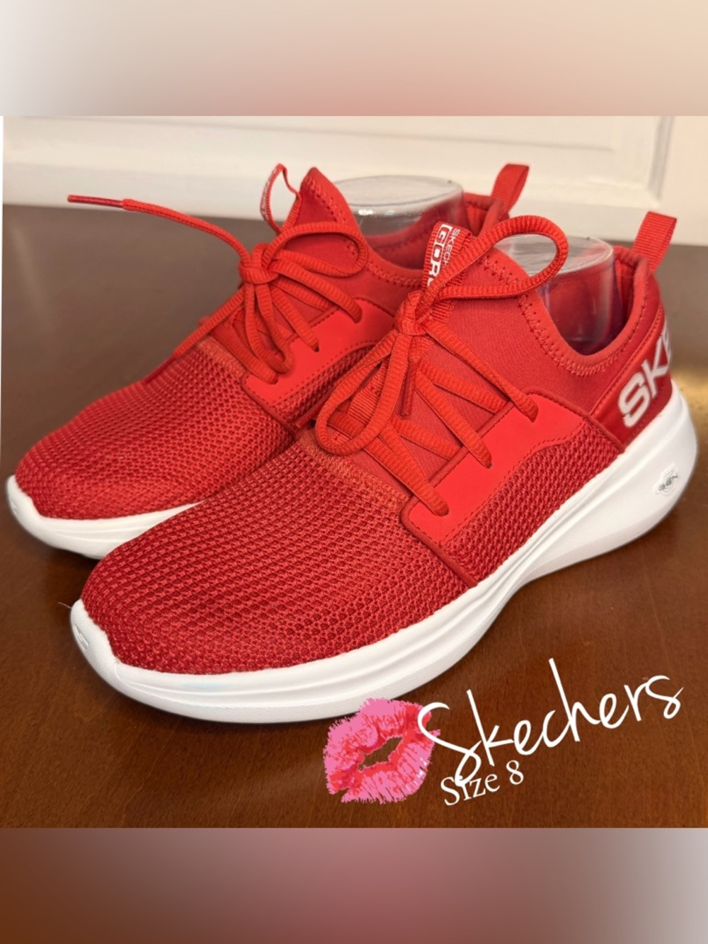Skechers Red Knit Athletic Sneakers with White Sole